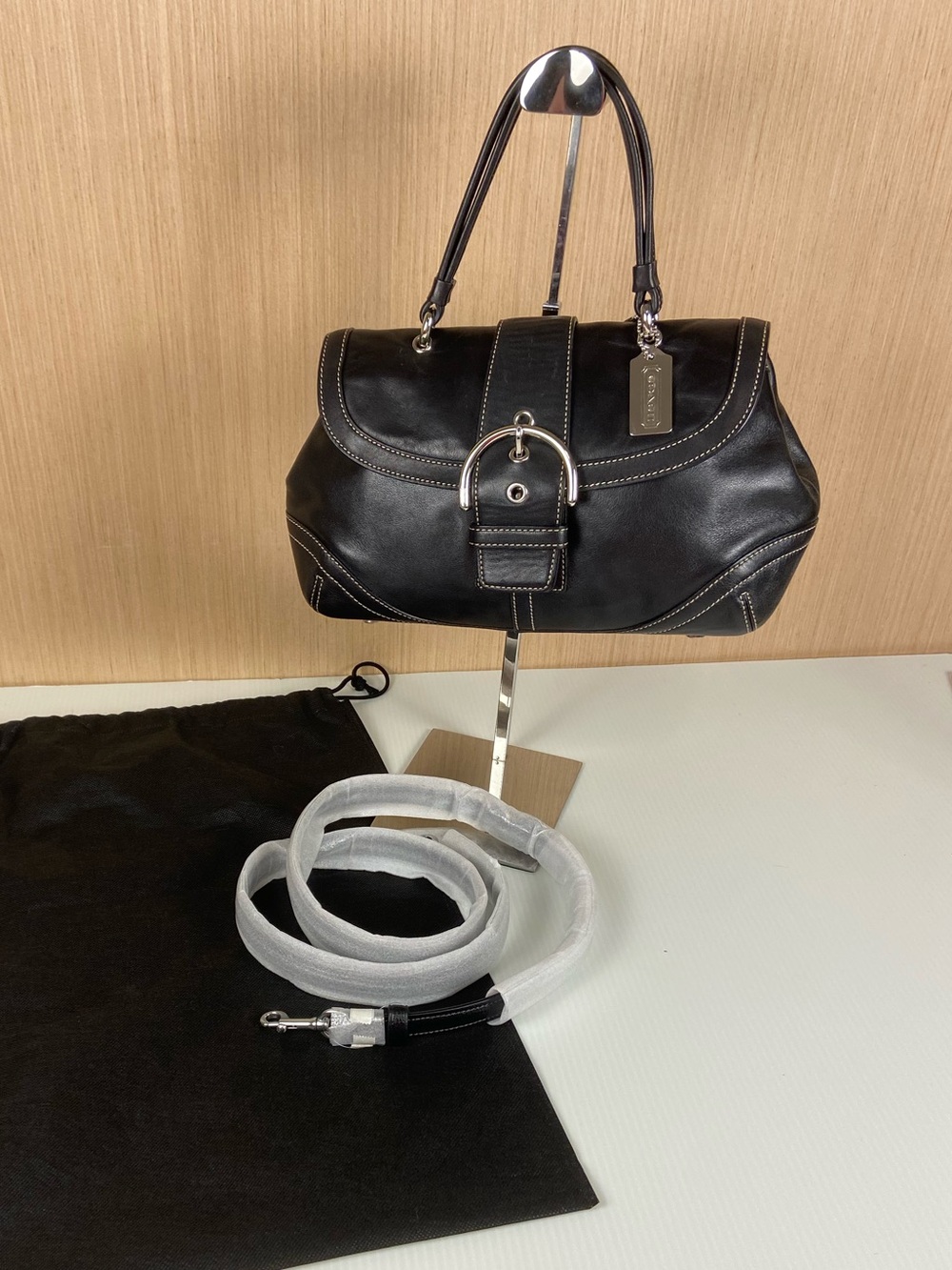 Vintage Coach Soho Black Leather Buckle Satchel Crossbody Bag Style 9743 EUC
